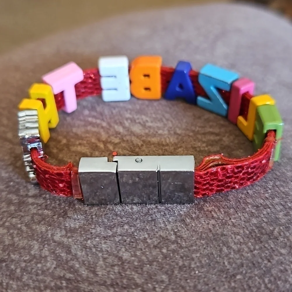3/$30 HELLO KITTY Red Sequin Personalized Slider Name Elizabeth Wristband